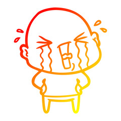 warm gradient line drawing cartoon crying bald man