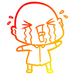 warm gradient line drawing cartoon crying bald man