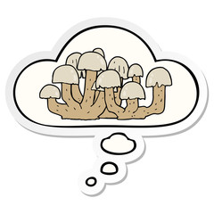 cartoon mushroom and thought bubble as a printed sticker