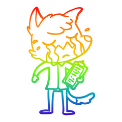 rainbow gradient line drawing crying business fox cartoon