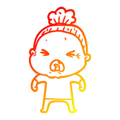 warm gradient line drawing cartoon angry old woman