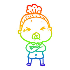 rainbow gradient line drawing cartoon angry old woman