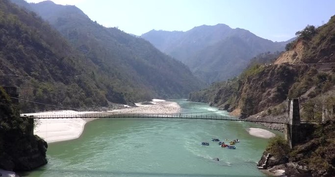 AERIAL: Ganga river in Rishikesh India