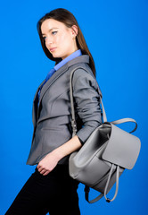 female bag fashion. business. Shool girl with knapsack. girl student in formal clothes. student...