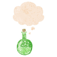 cartoon potion and thought bubble in retro textured style