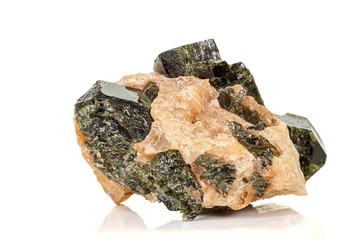 Macro of a mineral stone Vesuvianite on a white background