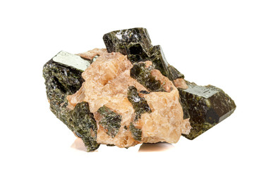 Macro of a mineral stone Vesuvianite on a white background