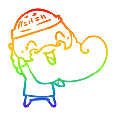 rainbow gradient line drawing happy man with beard and winter hat