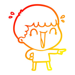 warm gradient line drawing laughing cartoon man pointing finger