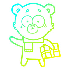 cold gradient line drawing nervous christmas bear cartoon