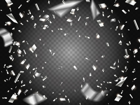 Falling Silver Confetti on transparent background