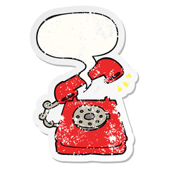 cartoon ringing telephone and speech bubble distressed sticker