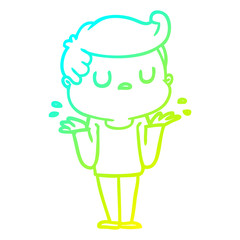 cold gradient line drawing cartoon aloof man shrugging shoulders