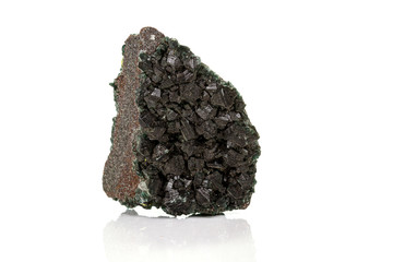 Macro stone Stannite mineral on white background