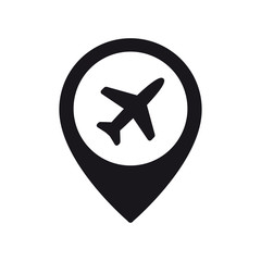 Airplane in location pin symbol. Plane, aircraft icon or sign concept.