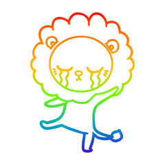 rainbow gradient line drawing crying cartoon lion