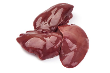 Raw Chicken livers, Fresh offal, close-up, isolated on white background