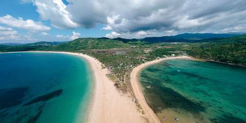 beautiful aerial view of Double beach at Nacpan beach, El Nido , Palawan, Philippines