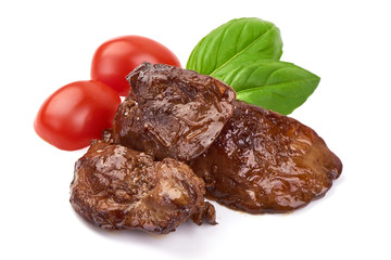 Fried Chicken Livers, Restaurant food, close-up, isolated on white background