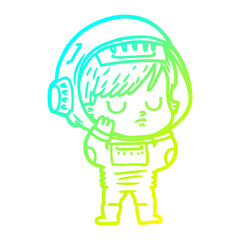 cold gradient line drawing cartoon astronaut woman