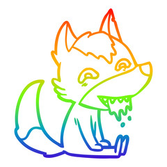 rainbow gradient line drawing cartoon hungry wolf sitting waiting