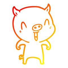 warm gradient line drawing happy cartoon pig