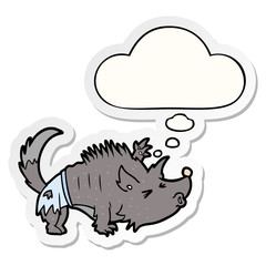 cartoon werewolf and thought bubble as a printed sticker
