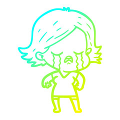 cold gradient line drawing cartoon girl crying
