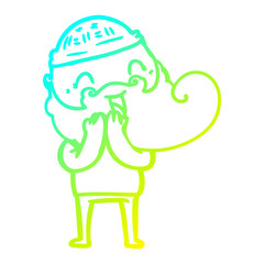 cold gradient line drawing happy bearded man laughing