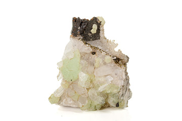 Macro stone mineral Prehnite Babingtonite On a white background
