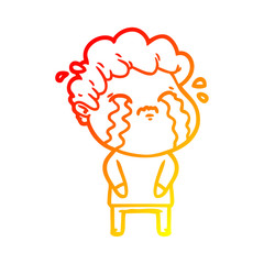 warm gradient line drawing cartoon man crying