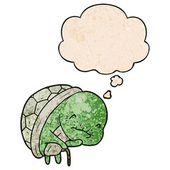 cute cartoon old turtle and thought bubble in grunge texture pattern style