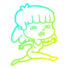 cold gradient line drawing cartoon worried woman