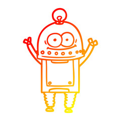 warm gradient line drawing happy carton robot with light bulb