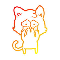 warm gradient line drawing cartoon crying cat