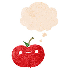 cartoon apple and thought bubble in retro textured style