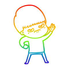 rainbow gradient line drawing angry cartoon boy