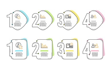 Instruction info, User and Histogram icons simple set. Communication sign. Project, Project manager, Economic trend. Users talking. Business set. Infographic timeline. Line instruction info icon