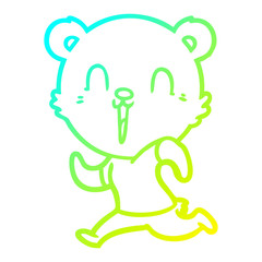cold gradient line drawing happy cartoon bear running