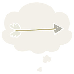 cartoon arrow and thought bubble in retro style