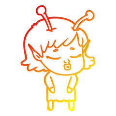 warm gradient line drawing cute alien girl cartoon