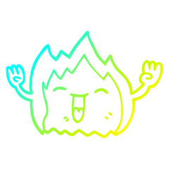 cold gradient line drawing cartoon happy gas flame
