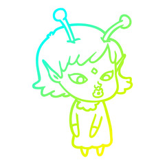 cold gradient line drawing pretty cartoon alien girl