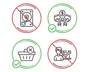 Do or Stop. Sharing economy, Hdd and Delete purchase icons simple set. Success business sign. Share, Hard disk, Remove from basket. Growth chart. Business set. Line sharing economy do icon. Vector
