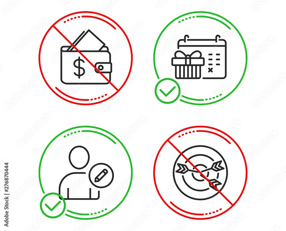Poster do or stop. wallet, christmas calendar and edit user icons simple set. targeting sign. affordability