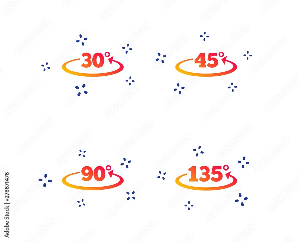 Aufkleber angle 30-135 degrees icons. geometry math signs symbols. full complete rotation arrow. random dynami