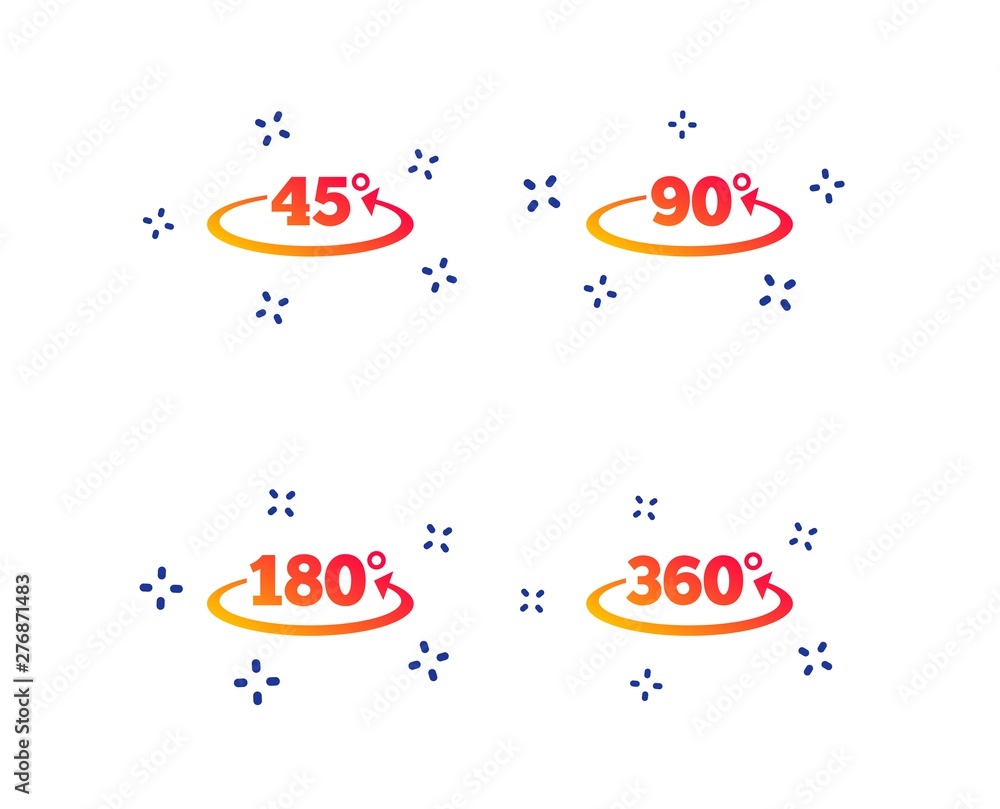 Aufkleber angle 45-360 degrees icons. geometry math signs symbols. full complete rotation arrow. random dynami