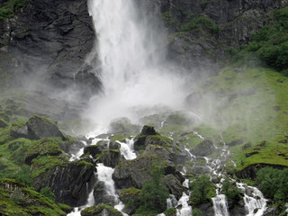 Top of the Rjondefossen / Myrdalsfossen waterfall after a rainfall in Summer