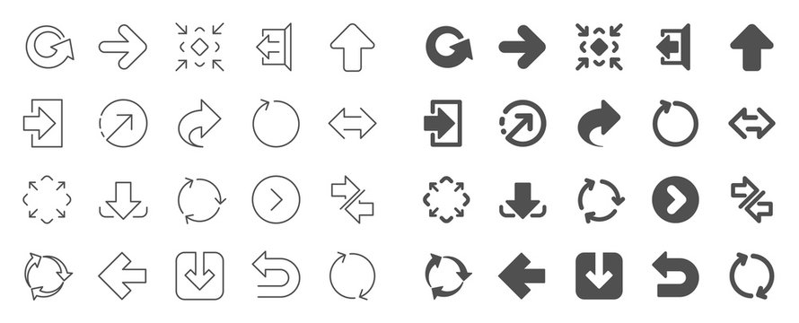 Share arrow icons. Set of Download, Synchronize and Recycle icons. Undo, Refresh and Login symbols. Sign out, download and Upload. Universal arrow elements, share, synchronize sign. Quality sign set