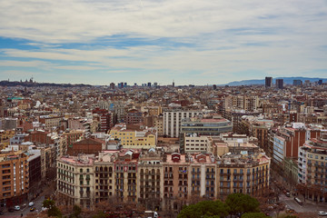 Fototapeta premium Top view of the streets and houses of Barcelona.